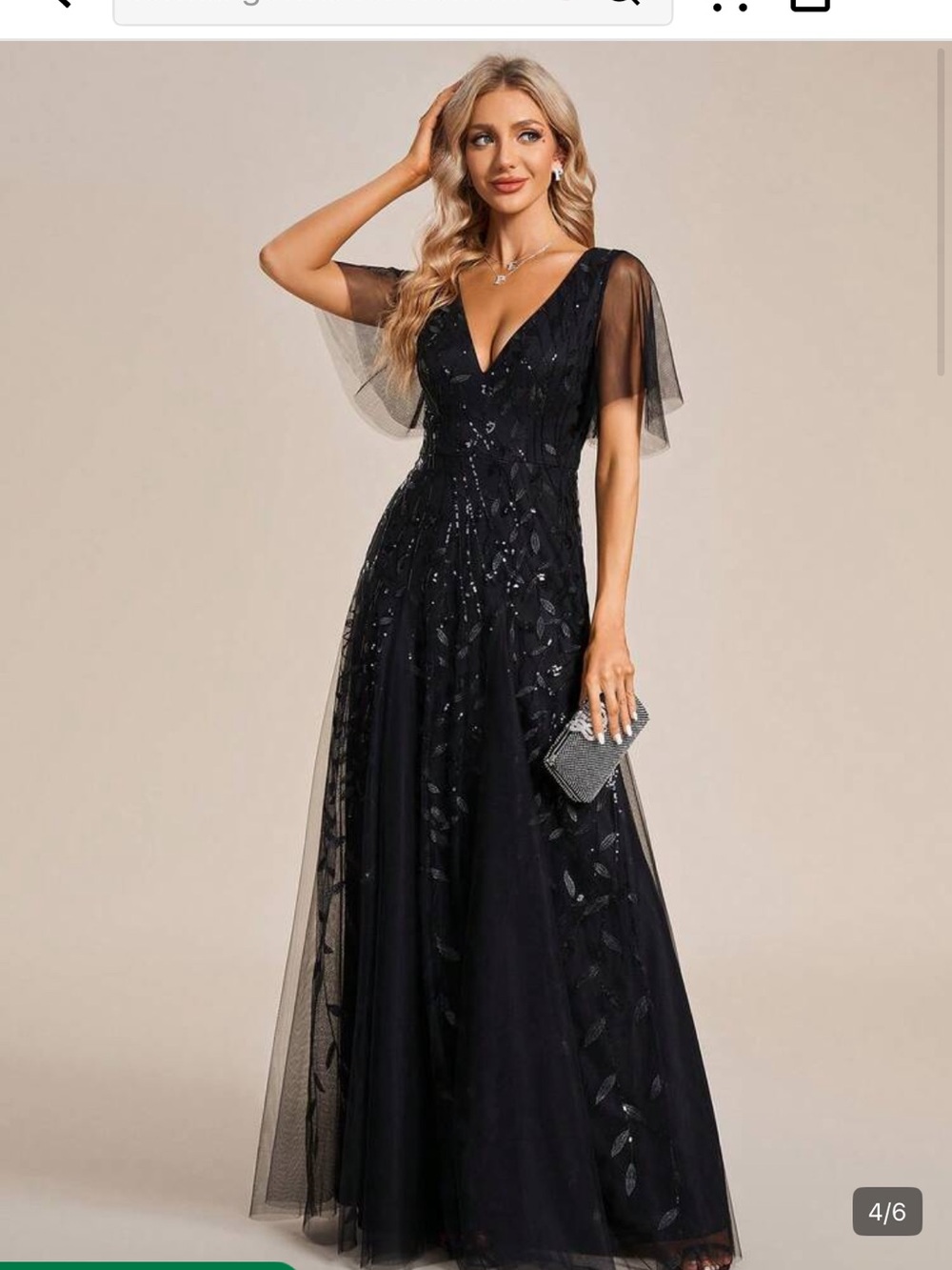 Ever Pretty Black V-Neck Tulle Maxi Gown with Sequin Appliqué